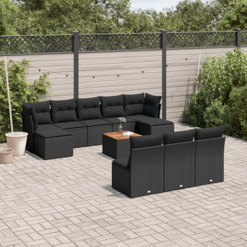 vidaXL Set de sofás de jardín 11 pzas y cojines ratán sintético negro vidaXL Set de sofás de jardín 11 pzas y cojines ratán sintético negro