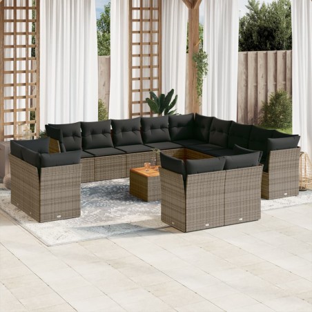 vidaXL Set de sofás de jardín 14 pzas con cojines ratán sintético gris