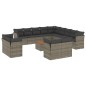 vidaXL Set de sofás de jardín 14 pzas con cojines ratán sintético gris vidaXL Set de sofás de jardín 14 pzas con cojines ratán sintético gris