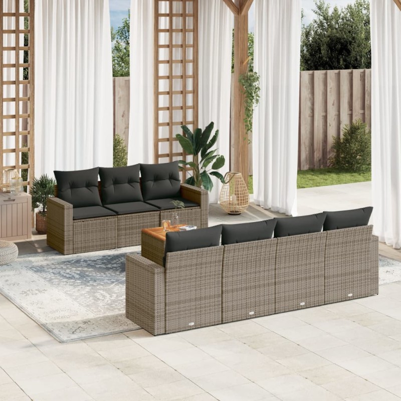vidaXL Set de sofás de jardín 8 pzas y cojines ratán sintético gris vidaXL Set de sofás de jardín 8 pzas y cojines ratán sintético gris