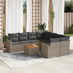 vidaXL Set de muebles de jardín 9 pzas y cojines ratán sintético gris