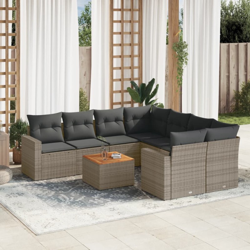 vidaXL Set de muebles de jardín 9 pzas y cojines ratán sintético gris vidaXL Set de muebles de jardín 9 pzas y cojines ratán sintético gris
