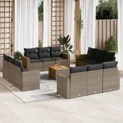 vidaXL Set sofás de jardín con cojines 13 piezas ratán sintético gris