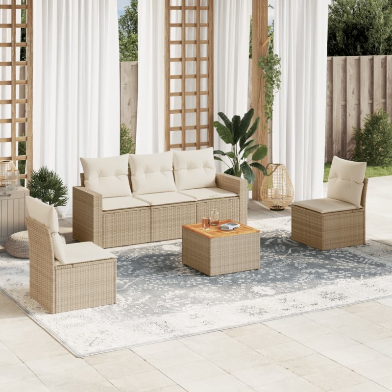 vidaXL Juego de sofás jardín con cojines 6 pzas ratán sintético beige vidaXL Juego de sofás jardín con cojines 6 pzas ratán sintético beige