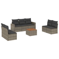 vidaXL Set de sofás de jardín 8 pzas y cojines ratán sintético gris