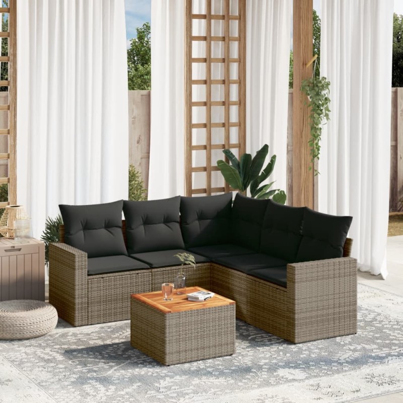vidaXL Set de muebles de jardín 6 pzas y cojines ratán sintético gris vidaXL Set de muebles de jardín 6 pzas y cojines ratán sintético gris