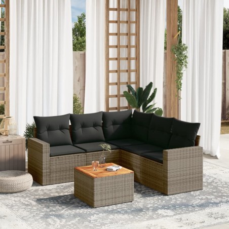 vidaXL Set de muebles de jardín 6 pzas y cojines ratán sintético gris