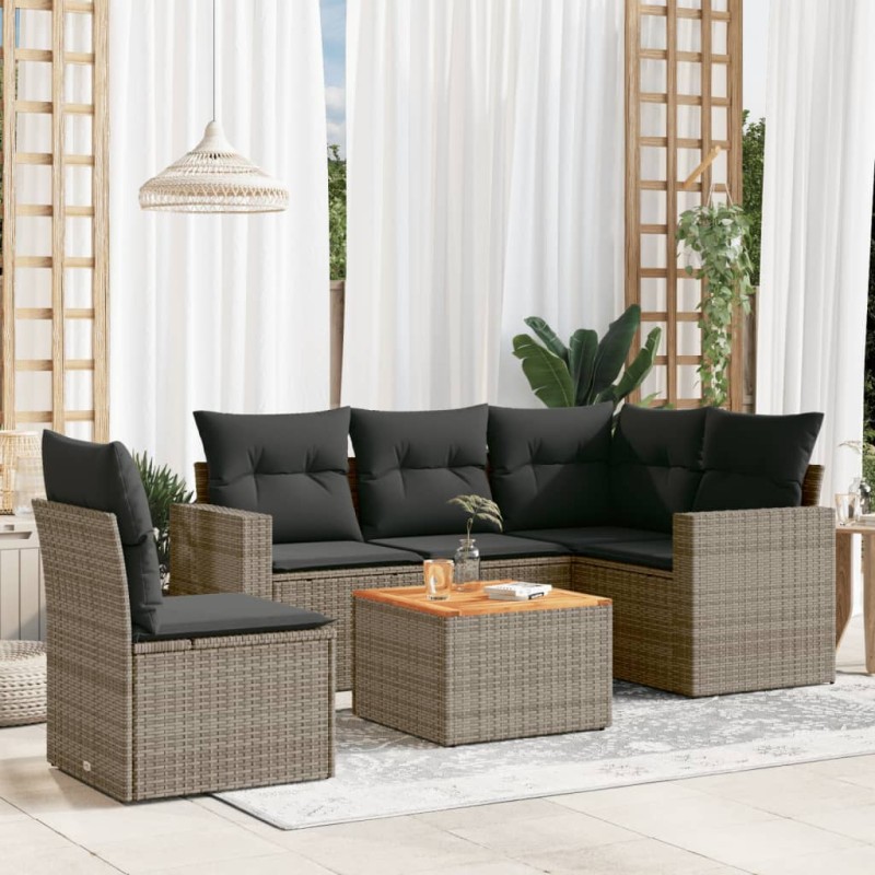 vidaXL Set de muebles de jardín 6 pzas y cojines ratán sintético gris vidaXL Set de muebles de jardín 6 pzas y cojines ratán sintético gris
