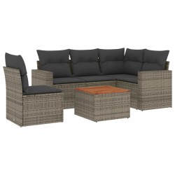 vidaXL Set de muebles de jardín 6 pzas y cojines ratán sintético gris
