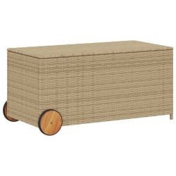 vidaXL Caja de almacenaje jardín con ruedas ratán PE beige mezcla 190L