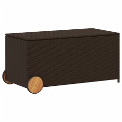vidaXL Caja de almacenaje jardín con ruedas ratán PE marrón 190L