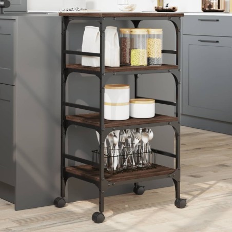 vidaXL Carrito de cocina madera ingeniería marrón roble 45x35x89,5 cm