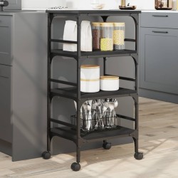 vidaXL Carrito de cocina de madera de ingeniería negro 45x35x89,5 cm