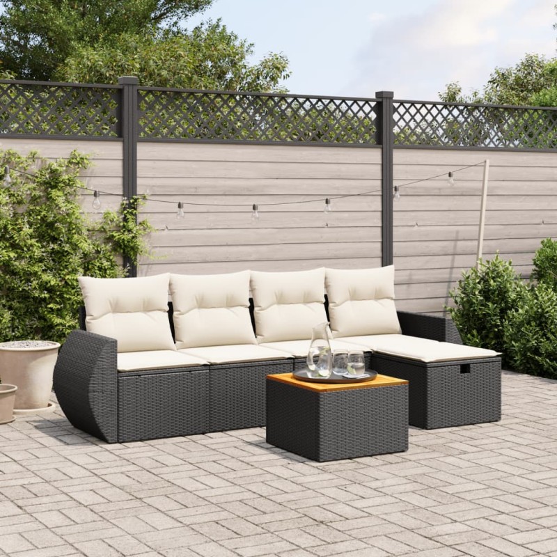 vidaXL Set de sofás de jardín 6 piezas y cojines ratán sintético negro vidaXL Set de sofás de jardín 6 piezas y cojines ratán sintético negro