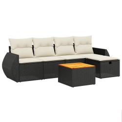 vidaXL Set de sofás de jardín 6 piezas y cojines ratán sintético negro