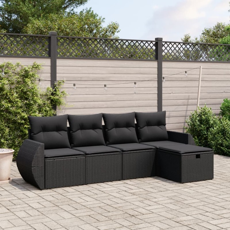 vidaXL Set de muebles de jardín 5 pzas y cojines ratán sintético negro vidaXL Set de muebles de jardín 5 pzas y cojines ratán sintético negro