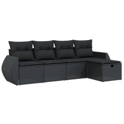 vidaXL Set de muebles de jardín 5 pzas y cojines ratán sintético negro