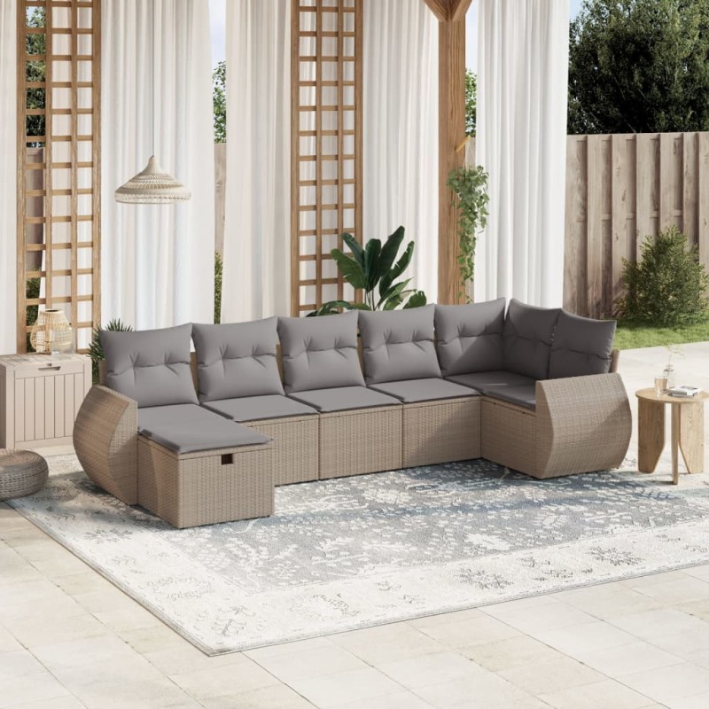 vidaXL Juego de sofás jardín con cojines beige mezcla 7 pzas ratán PE vidaXL Juego de sofás jardín con cojines beige mezcla 7 pzas ratán PE
