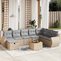 vidaXL Juego de sofás jardín con cojines beige mezcla 9 pzas ratán PE