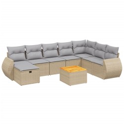 vidaXL Juego de sofás jardín con cojines beige mezcla 9 pzas ratán PE