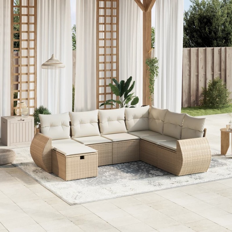 vidaXL Set sofás de jardín 7 piezas y cojines ratán sintético beige vidaXL Set sofás de jardín 7 piezas y cojines ratán sintético beige