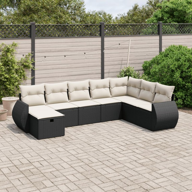 vidaXL Set de sofás de jardín 8 piezas y cojines ratán sintético negro