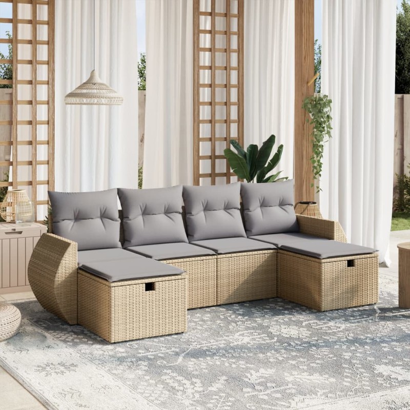vidaXL Juego de sofás jardín con cojines beige mezcla 6 pzas ratán PE vidaXL Juego de sofás jardín con cojines beige mezcla 6 pzas ratán PE