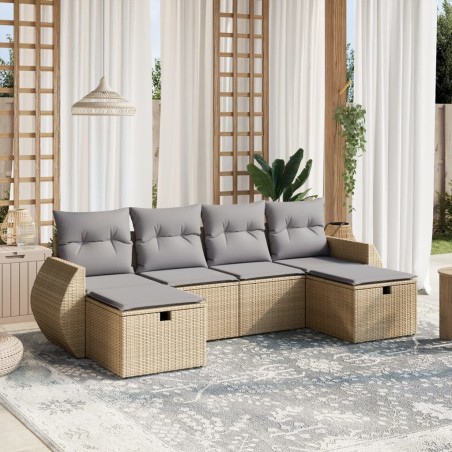 vidaXL Juego de sofás jardín con cojines beige mezcla 6 pzas ratán PE