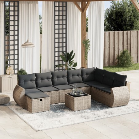 vidaXL Set de muebles de jardín 9 pzas y cojines ratán sintético gris