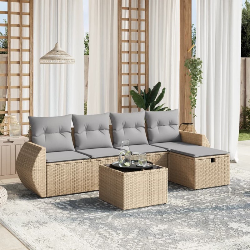 vidaXL Juego de sofás jardín con cojines beige mezcla 6 pzas ratán PE vidaXL Juego de sofás jardín con cojines beige mezcla 6 pzas ratán PE