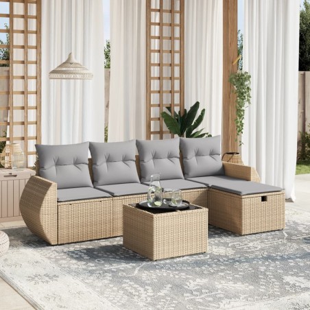 vidaXL Juego de sofás jardín con cojines beige mezcla 6 pzas ratán PE