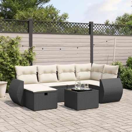 vidaXL Set de comedor de jardín 7 pzas y cojines ratán sintético negro