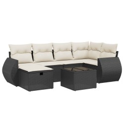 vidaXL Set de comedor de jardín 7 pzas y cojines ratán sintético negro