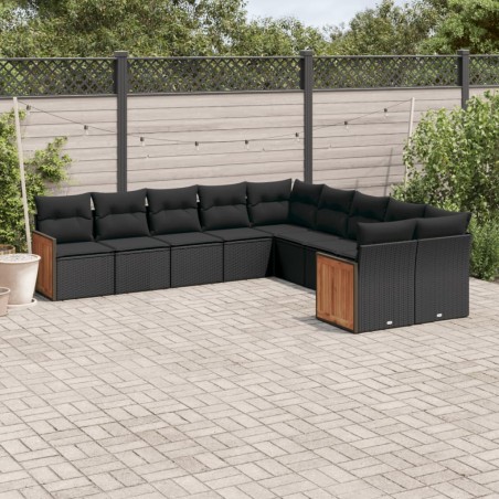 vidaXL Set de sofás de jardín 10 pzas cojines ratán sintético negro
