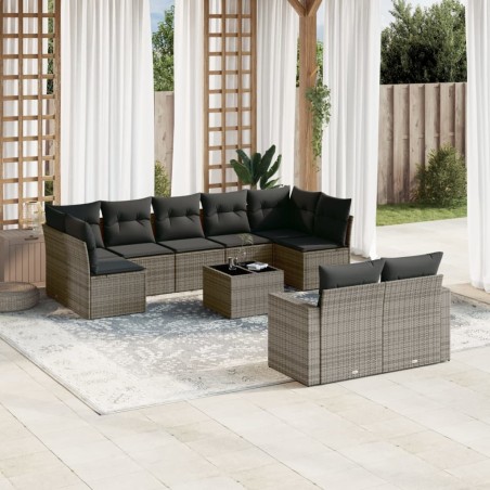 vidaXL Set de sofás de jardín 10 pzas con cojines ratán sintético gris