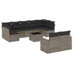 vidaXL Set de sofás de jardín 10 pzas con cojines ratán sintético gris