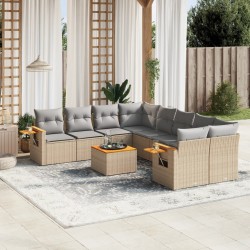 vidaXL Set de sofás de jardín 9 pzas con cojines ratán sintético beige