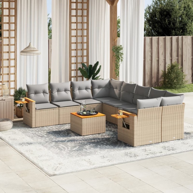 vidaXL Set de sofás de jardín 9 pzas con cojines ratán sintético beige vidaXL Set de sofás de jardín 9 pzas con cojines ratán sintético beige