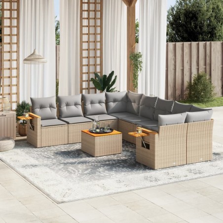 vidaXL Set de sofás de jardín 9 pzas con cojines ratán sintético beige