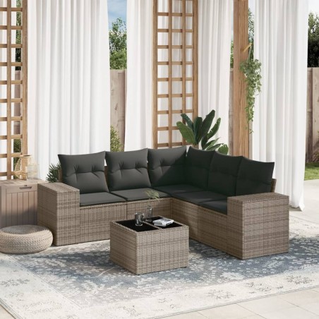 vidaXL Set de muebles de jardín 6 pzas y cojines ratán sintético gris
