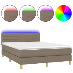 vidaXL Cama box spring con colchón LED tela gris taupe 140x200 cm