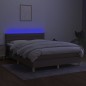 vidaXL Cama box spring con colchón LED tela gris taupe 140x200 cm