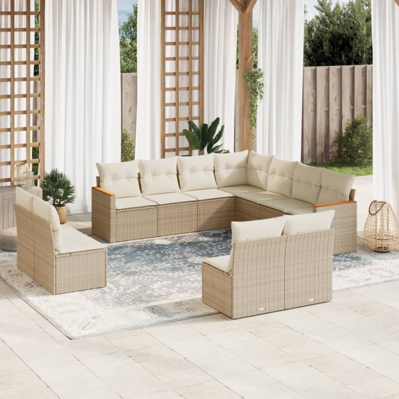 vidaXL Set de sofás de jardín 11pzas con cojines ratán sintético beige vidaXL Set de sofás de jardín 11pzas con cojines ratán sintético beige