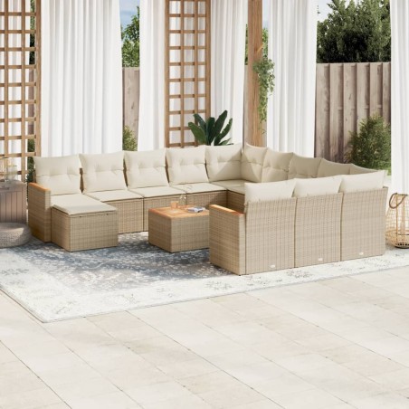 vidaXL Set sofás de jardín con cojines 13 pzas ratán sintético beige