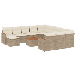 vidaXL Set sofás de jardín con cojines 13 pzas ratán sintético beige