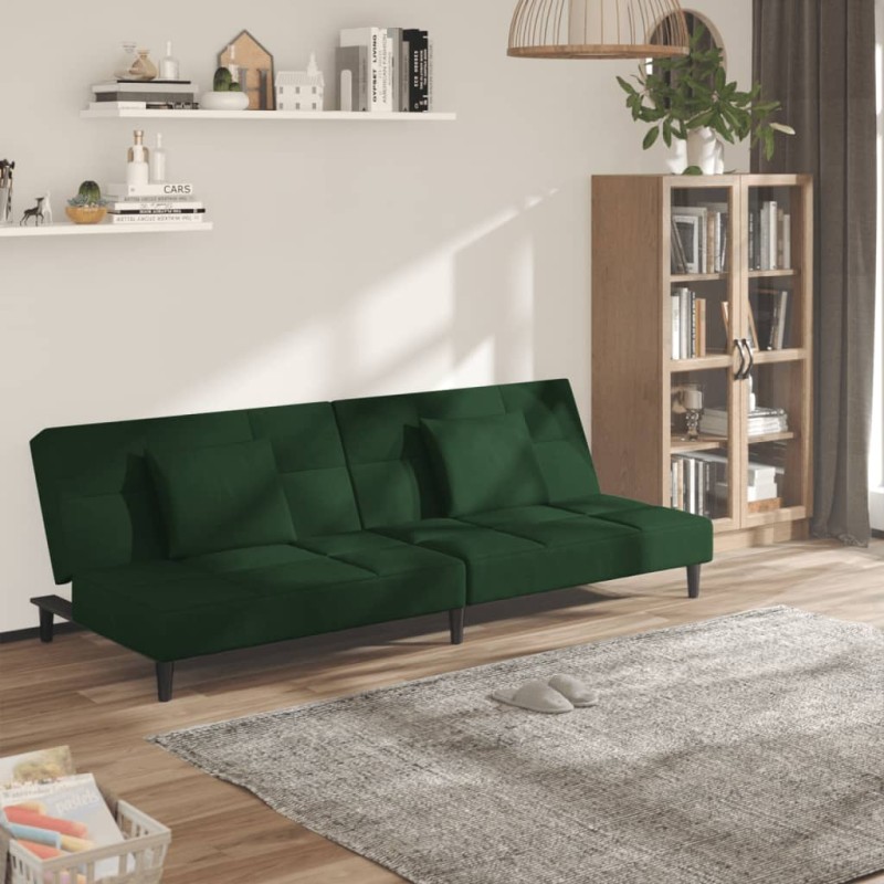 vidaXL Sofá cama de 2 plazas con dos almohadas terciopelo verde oscuro vidaXL Sofá cama de 2 plazas con dos almohadas terciopelo verde oscuro