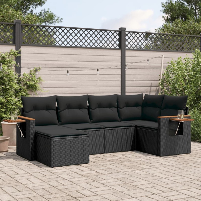 vidaXL Set de sofás de jardín 6 piezas y cojines ratán sintético negro vidaXL Set de sofás de jardín 6 piezas y cojines ratán sintético negro