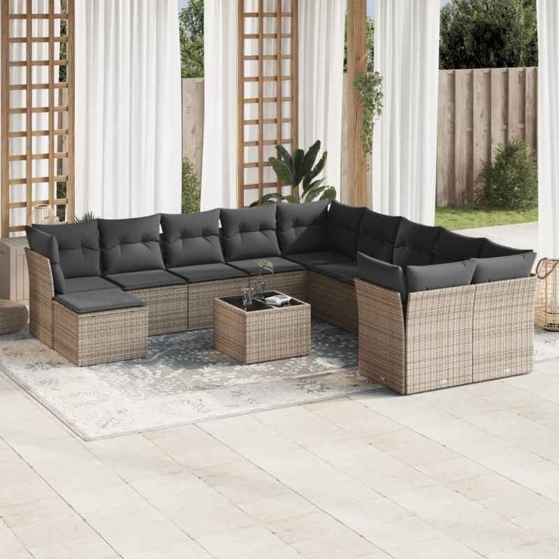 vidaXL Set de sofás de jardín 12 pzas con cojines ratán sintético gris vidaXL Set de sofás de jardín 12 pzas con cojines ratán sintético gris