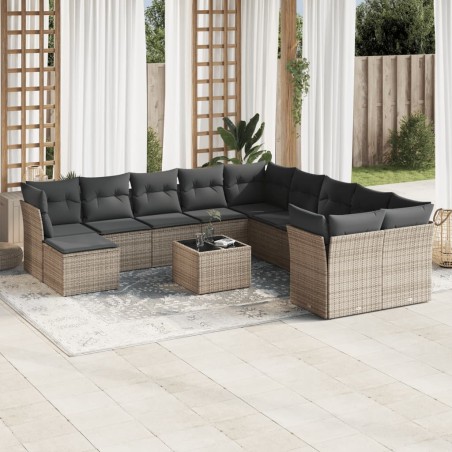 vidaXL Set de sofás de jardín 12 pzas con cojines ratán sintético gris