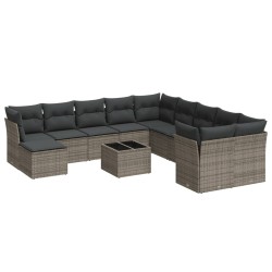 vidaXL Set de sofás de jardín 12 pzas con cojines ratán sintético gris